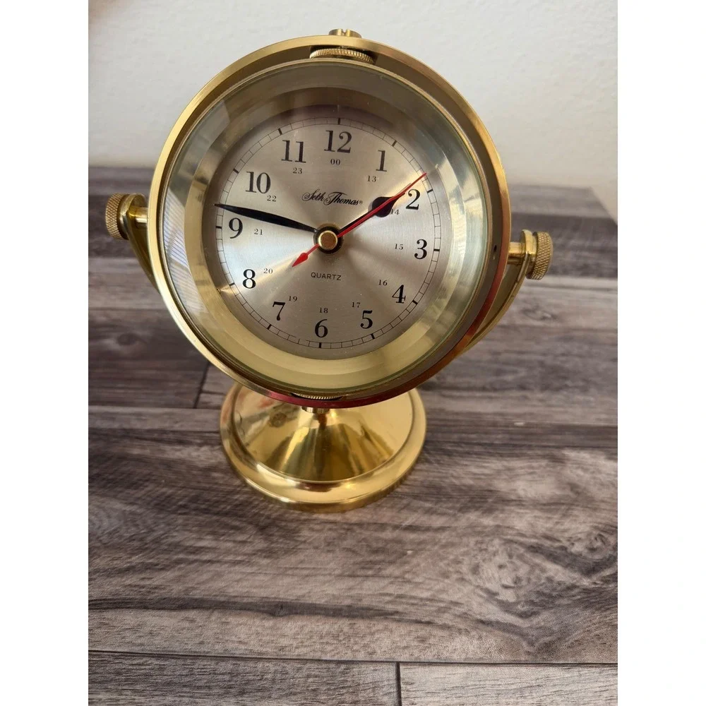 Vintage Working SETH THOMAS Brass Nautical Style Desk Shelf Mantel Ship Clock